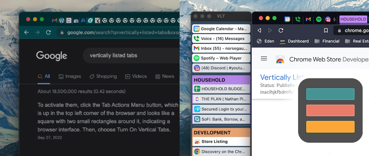Chrome Productivity Extension: Vertically Listed Tabs